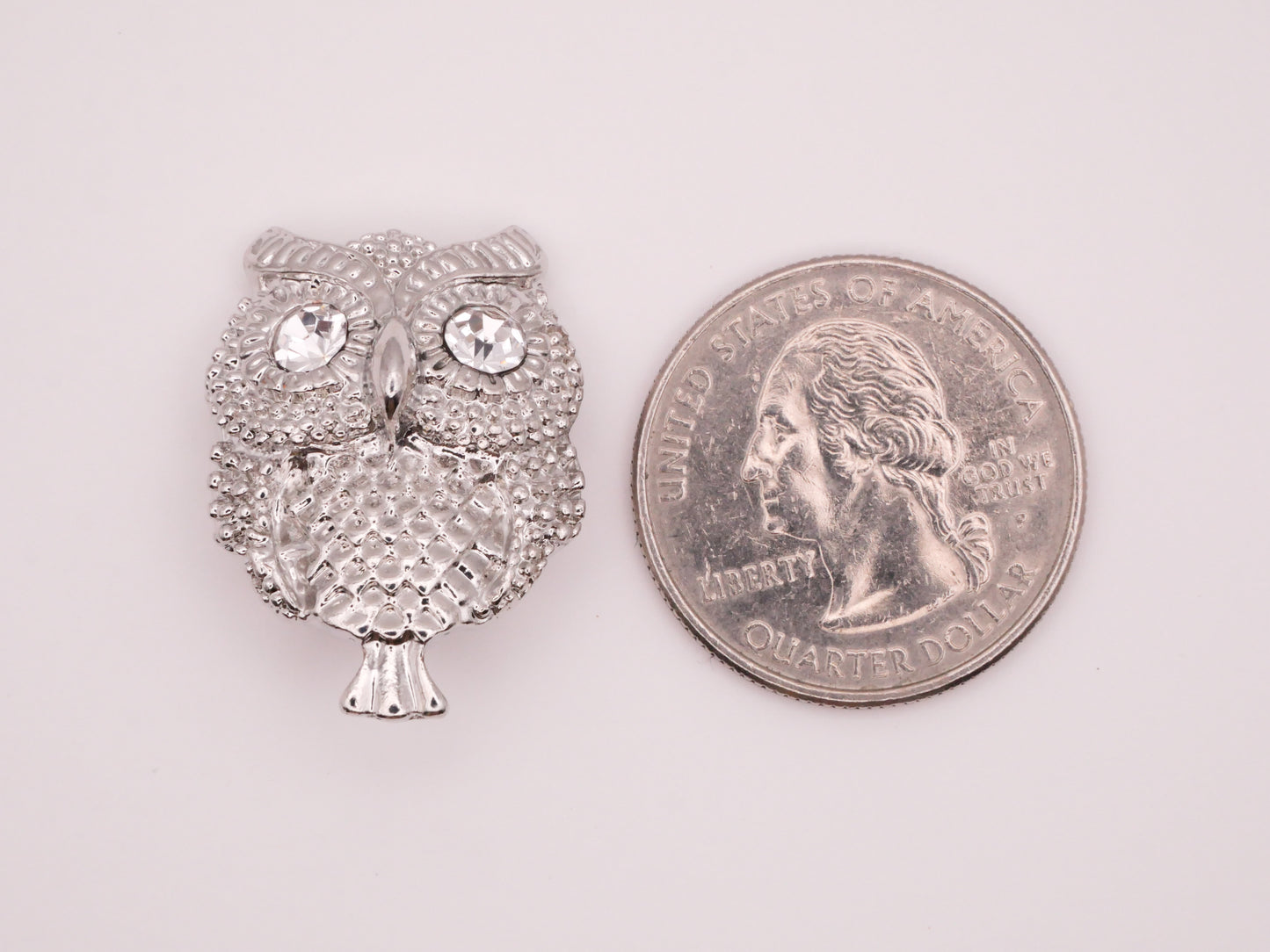 Owl Bird Rhinestone Eyes Silver Metal Button 20x28mm