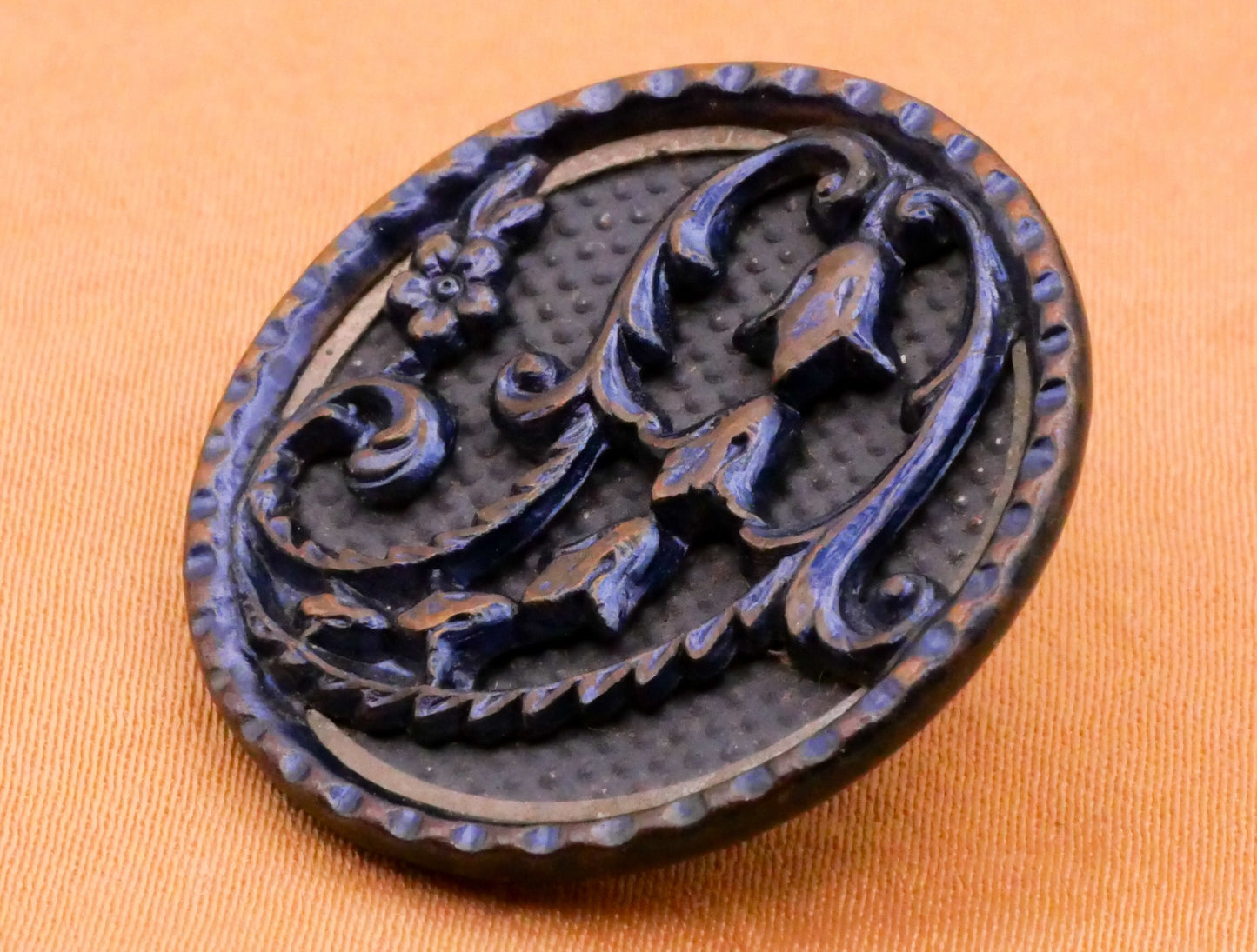 Paisley Bellflower Blue Tint Victorian Metal Button 26mm