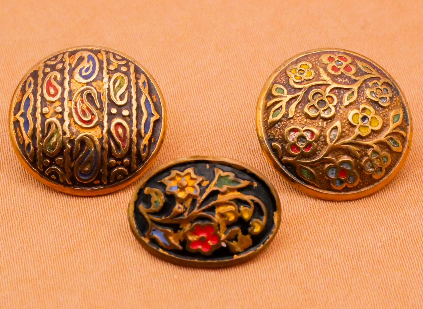 Paisley Flower Enamel Vintage Brass Metal Button Various 12-17mm