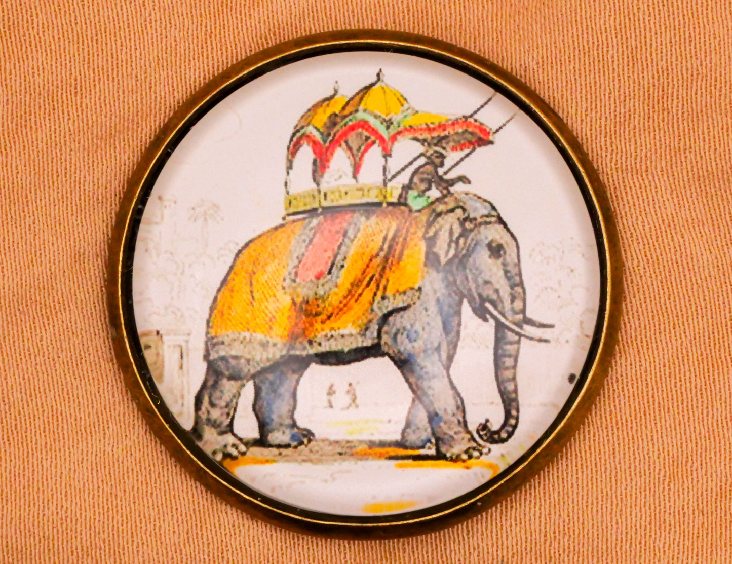 Elephant Parade Illustration Glass Dome Bronze Metal Button 28mm