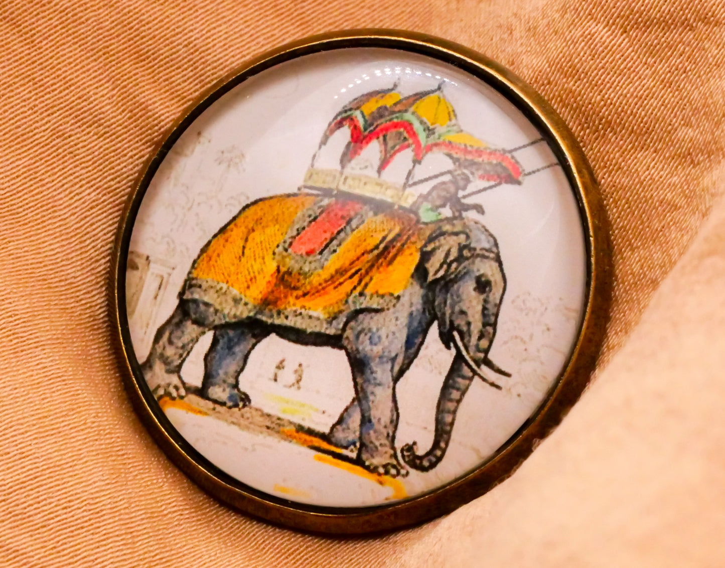 Elephant Parade Illustration Glass Dome Bronze Metal Button 28mm