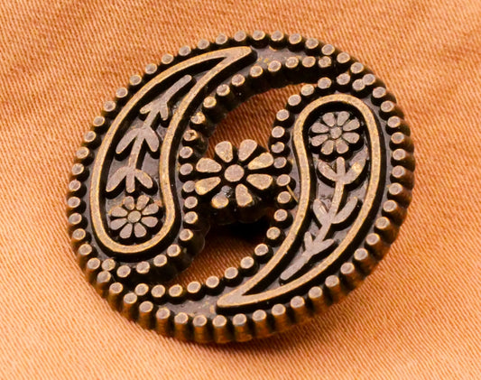 Paisley Flower Bronze Metal Button 23mm