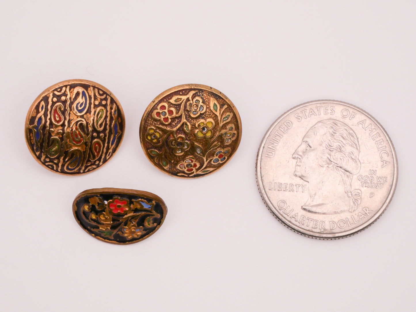 Paisley Flower Enamel Vintage Brass Metal Button Various 12-17mm