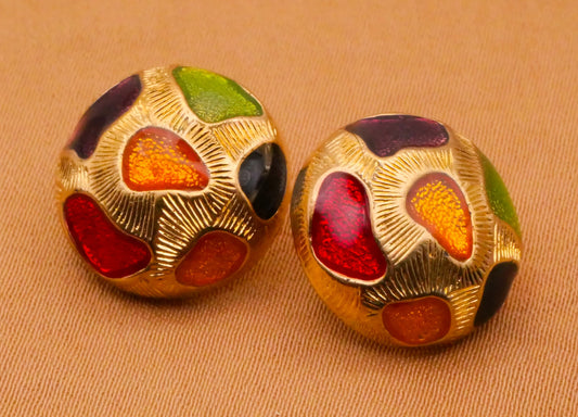 Colorful Resin Plastic Gold Metal-Look Vintage Pair of Buttons 15mm