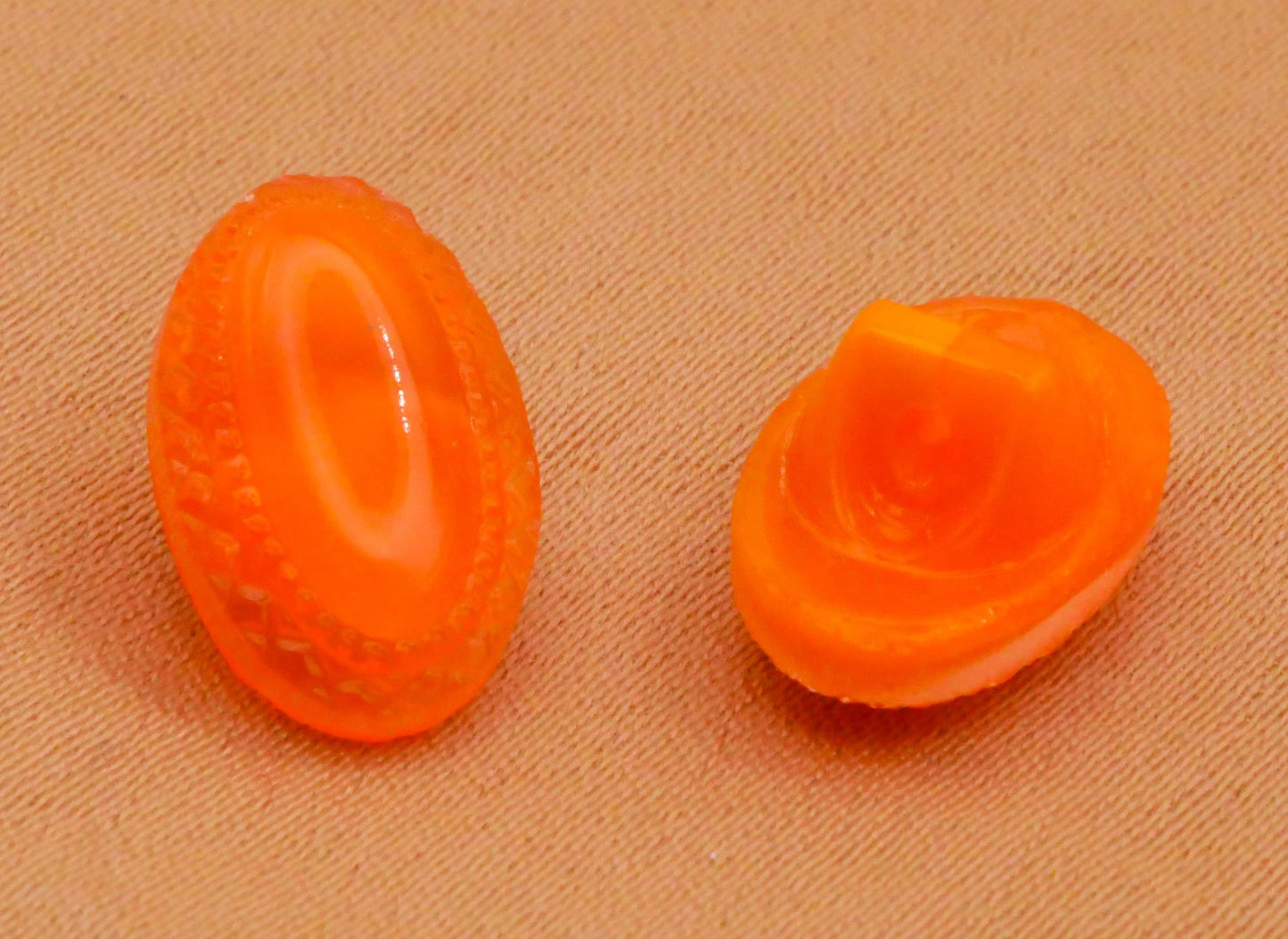 Orange Oval Frame Vintage Glass Button 9x13mm