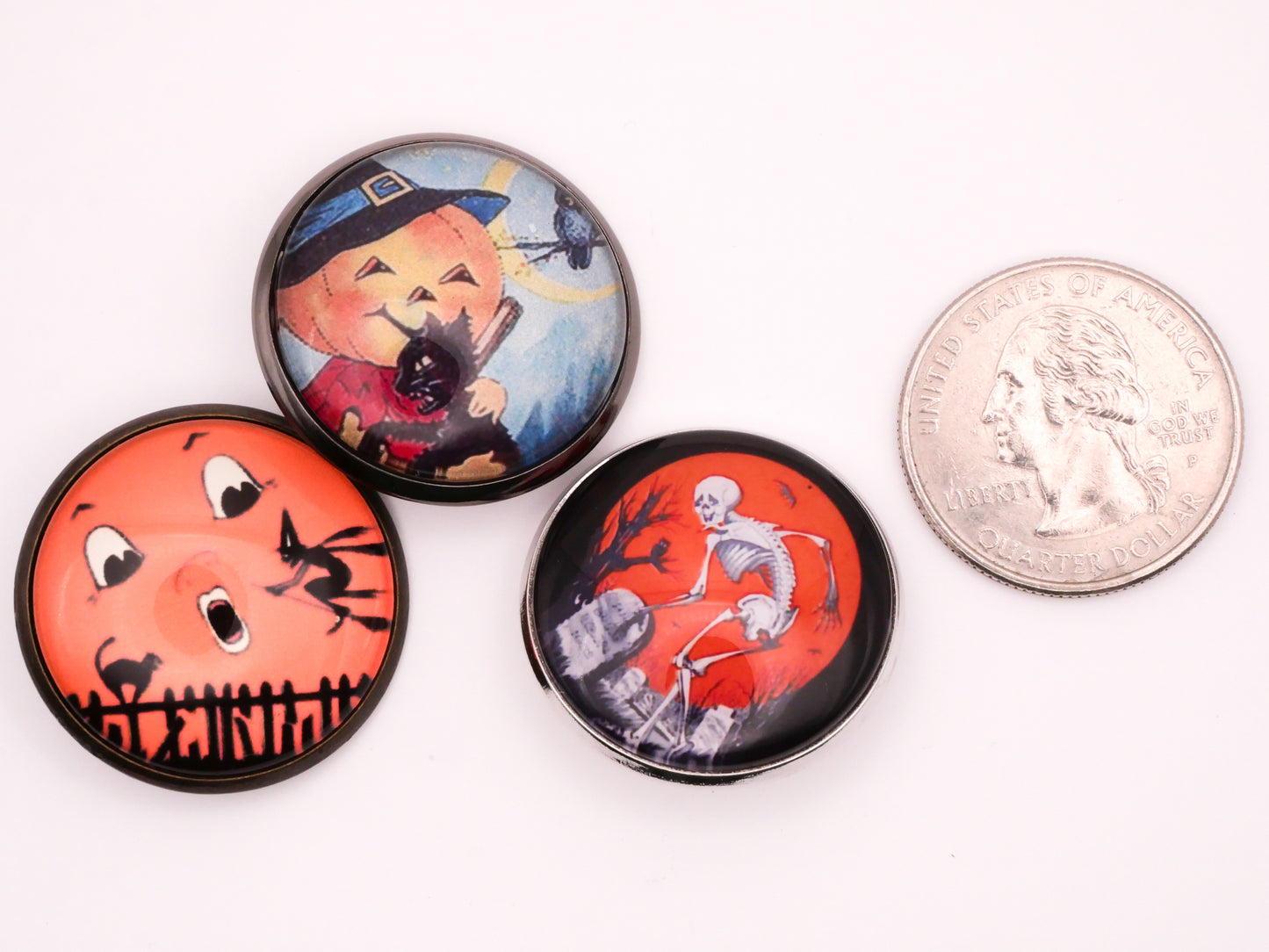 Halloween Moon Witch Jack-O-Lantern Skeleton Dome Glass Metal Button Various 27-28mm