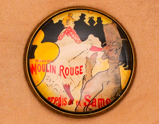 Moulin Rouge Cancan Dancer Paris France Glass Dome Metal Button 28mm