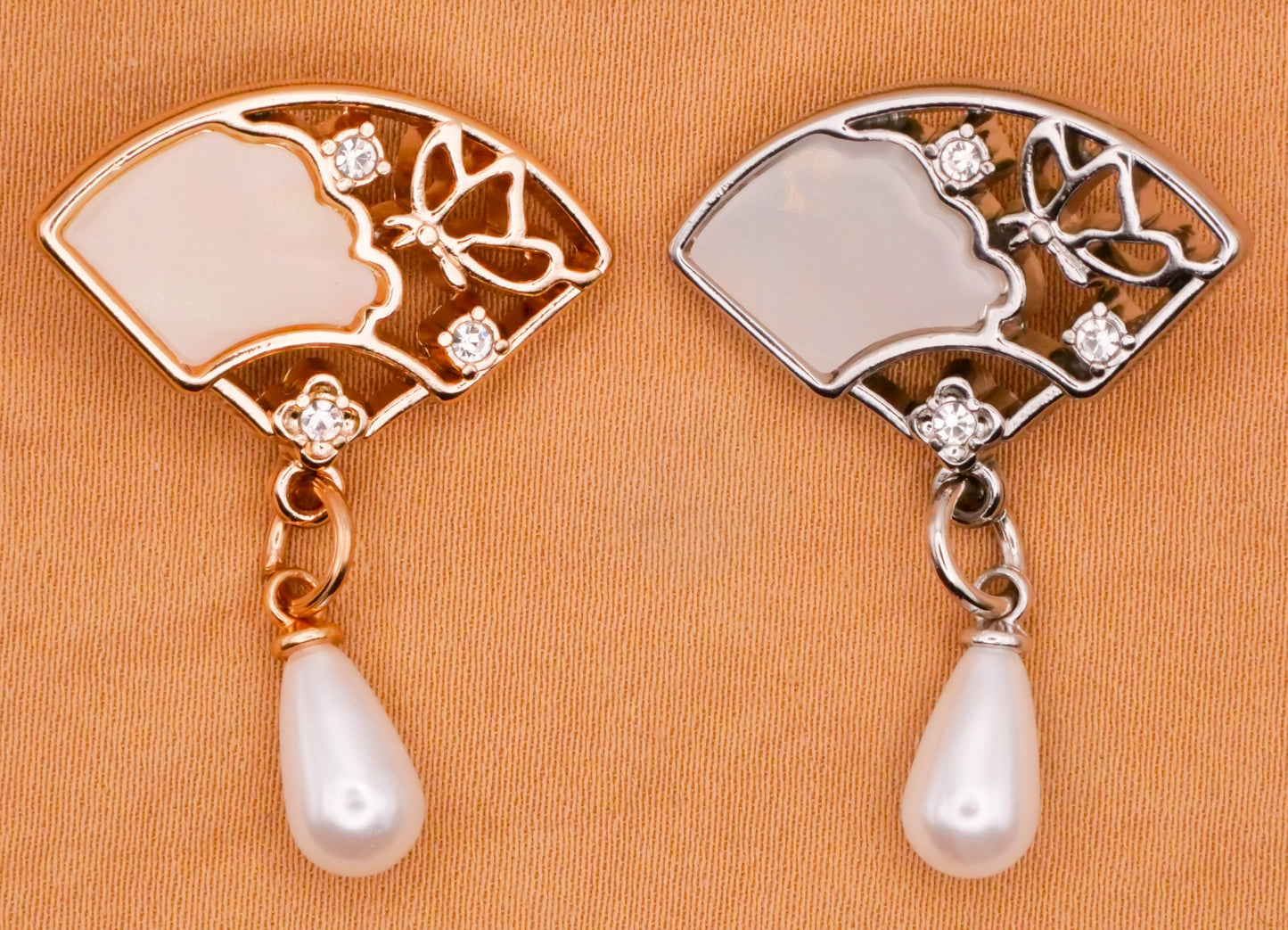 Fan Butterfly Moveable Pearl Teardrop Metal Button Various 25x34mm