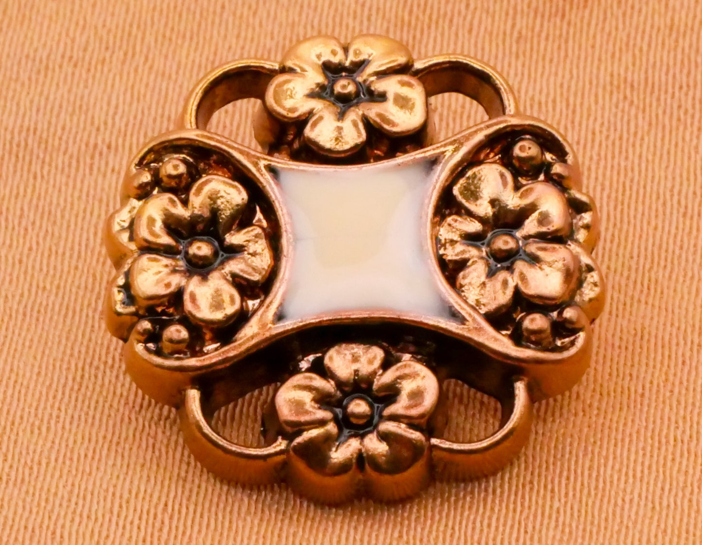 Flower Corners Ivory Enamel Gold Plastic Pair of Buttons 18mm