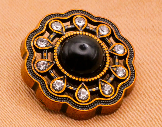 Lace Edge Rhinestone Black Stone Metal Button 22mm