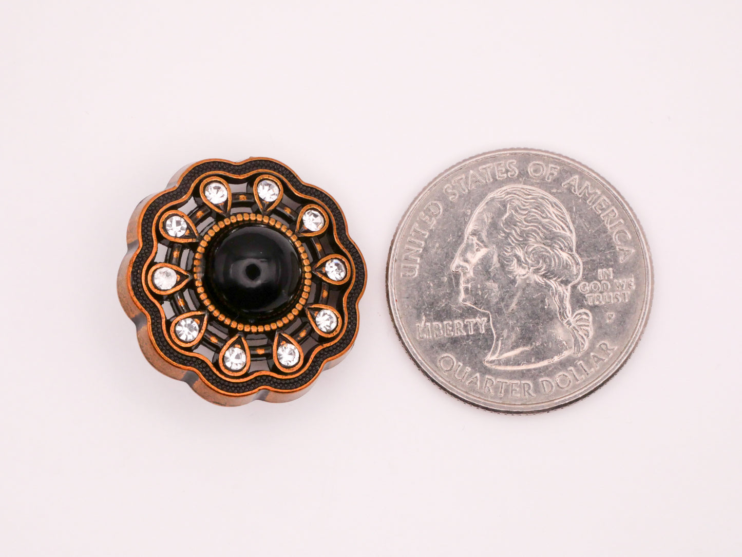 Lace Edge Rhinestone Black Stone Metal Button 22mm