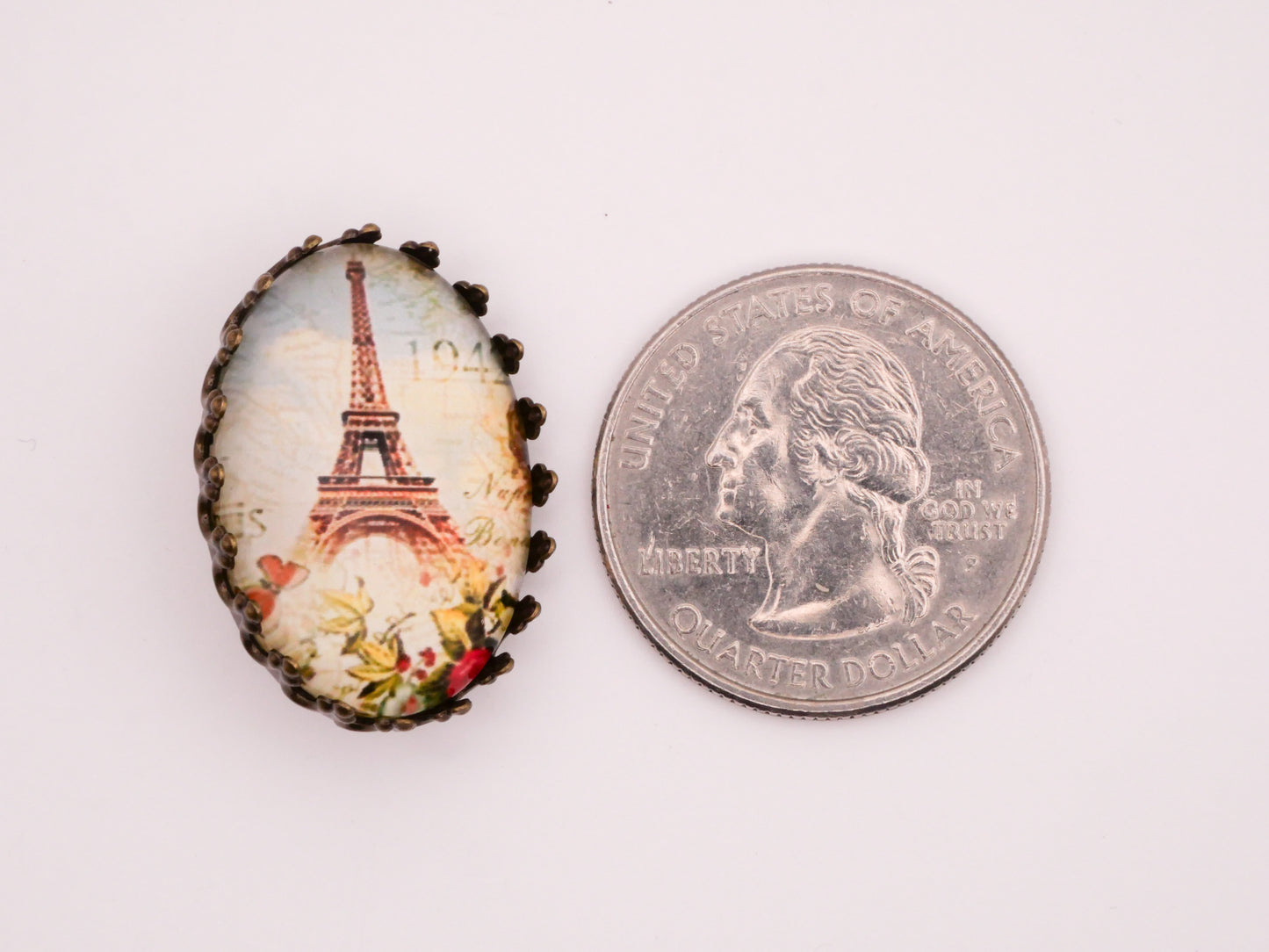 Eiffel Tower Paris France Oval Dome Glass Bronze Metal Button Various 19x26mm