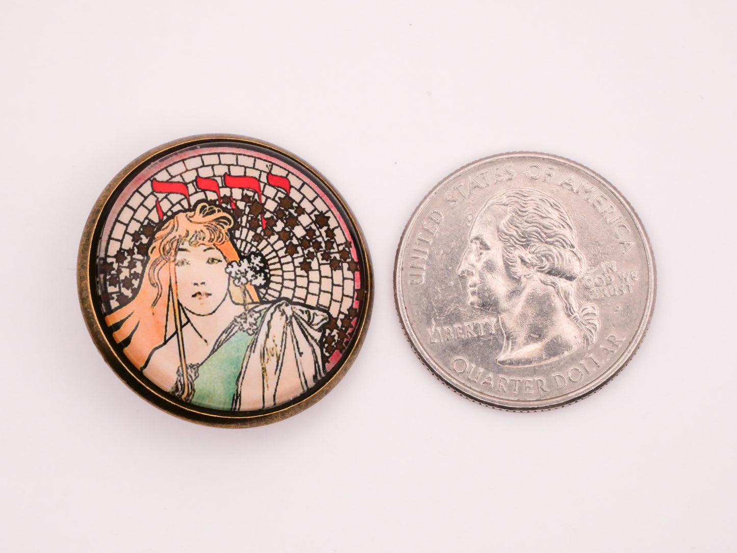 Art Nouveau Ladies Portraits Glass Dome Bronze Metal Button Various 28mm