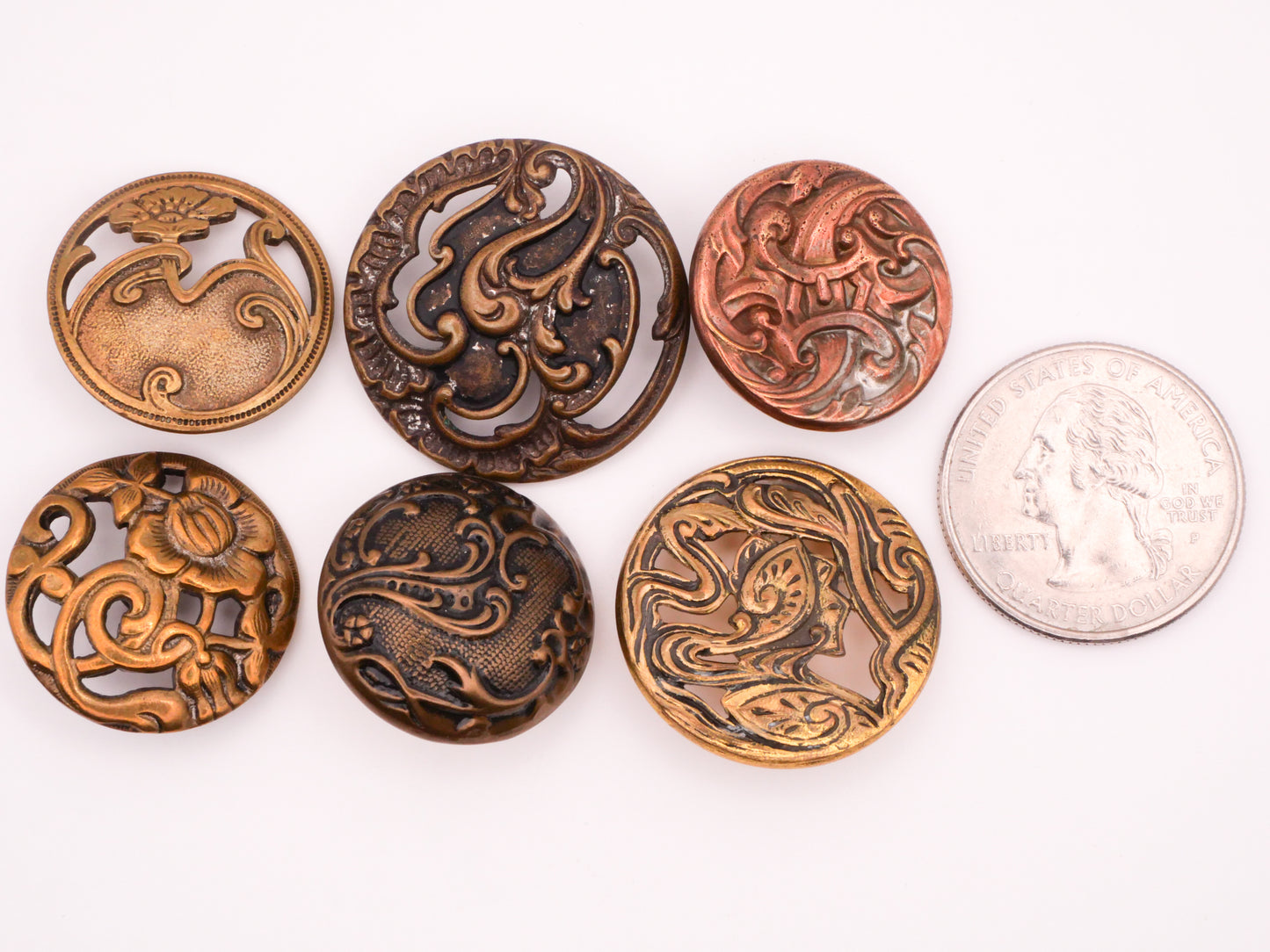 Art Nouveau Flower Buckle Metal Button Various 22-28mm