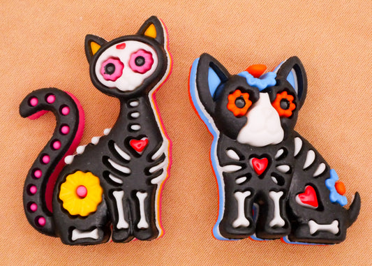 Sugar Skull Skeleton Cat Dog Animals Plastic Button Various 22-33mm