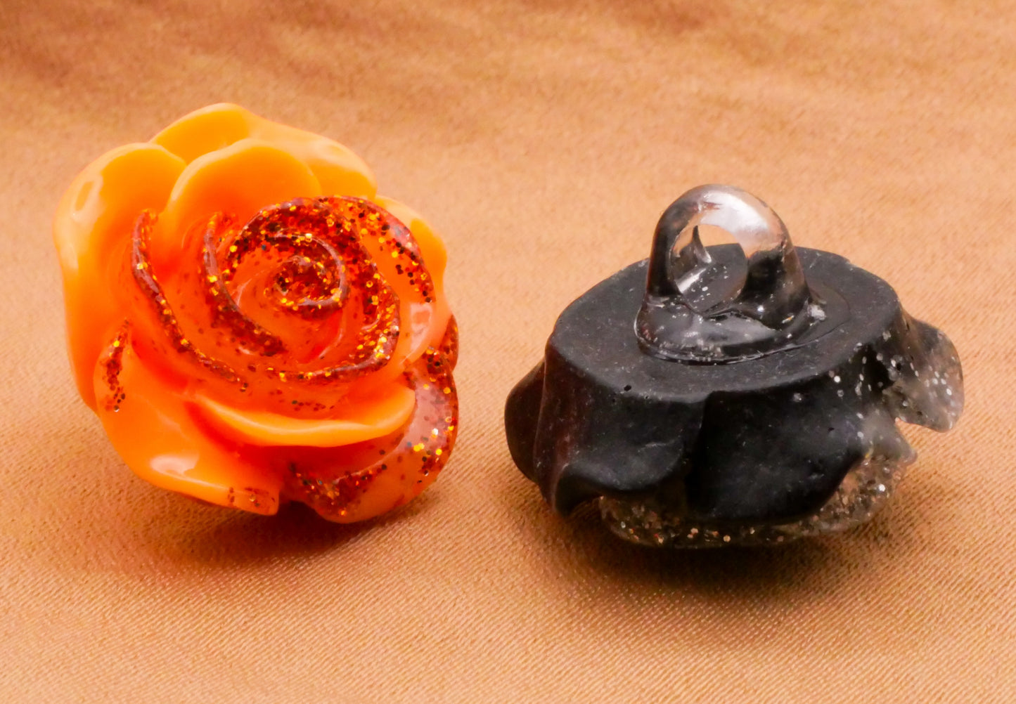 Rose Flower Black Orange Plastic Mix Set of Six Buttons 19mm