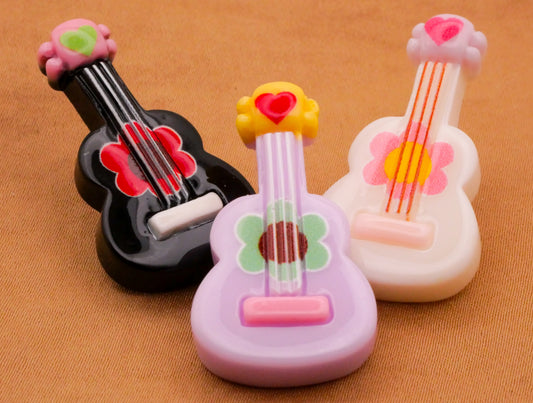 Guitar Flower Colorful Plastic Assorted Set of Three Buttons 18x32mm