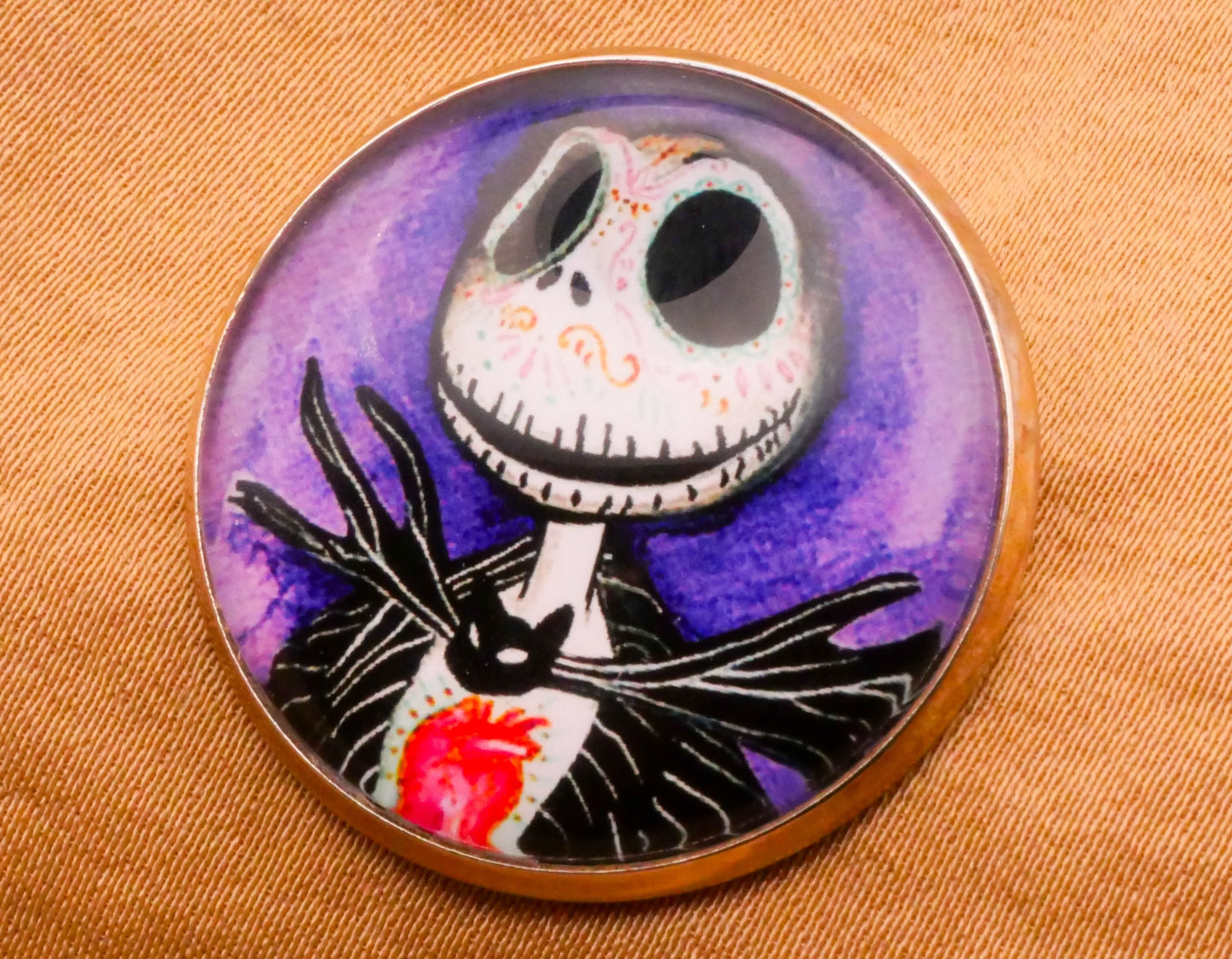 Nightmare Before Christmas Jack Skellington Sugar Skull Glass Dome Silver Metal Button 27mm