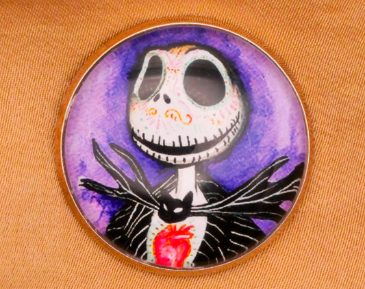 Nightmare Before Christmas Jack Skellington Sugar Skull Glass Dome Silver Metal Button 27mm