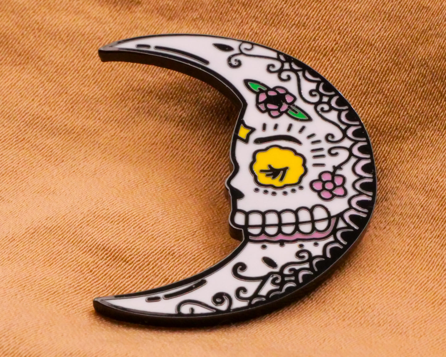 Crescent Moon Sugar Skull Skeleton Metal Button 23x30mm