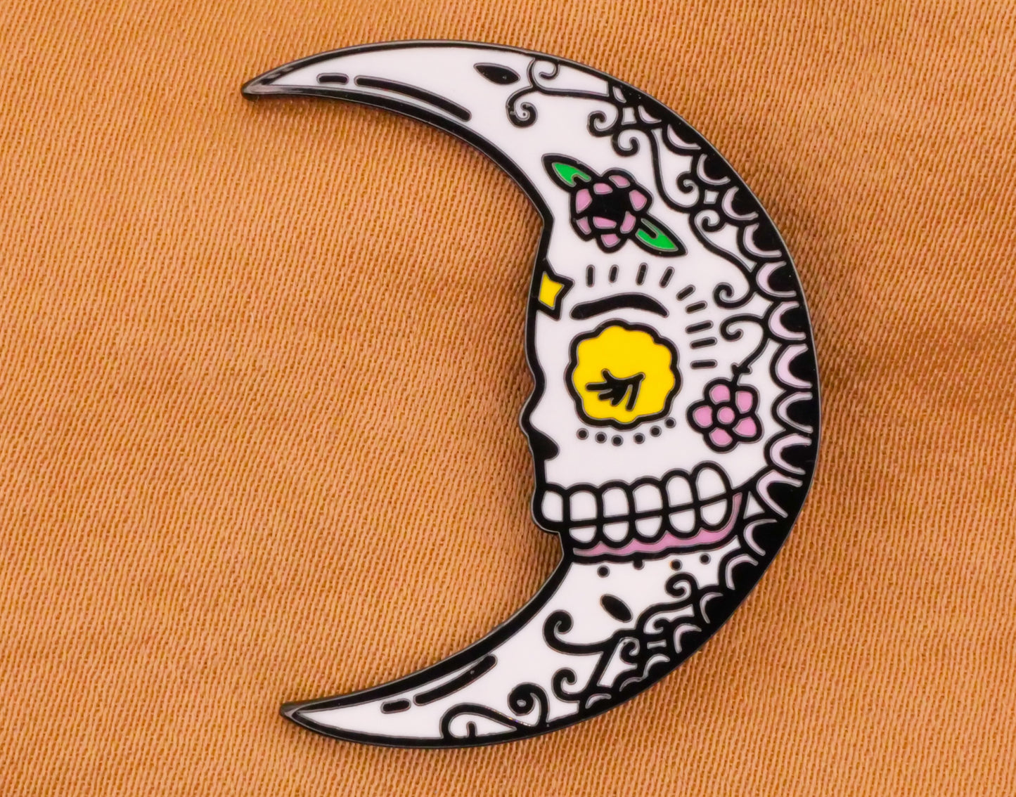 Crescent Moon Sugar Skull Skeleton Metal Button 23x30mm