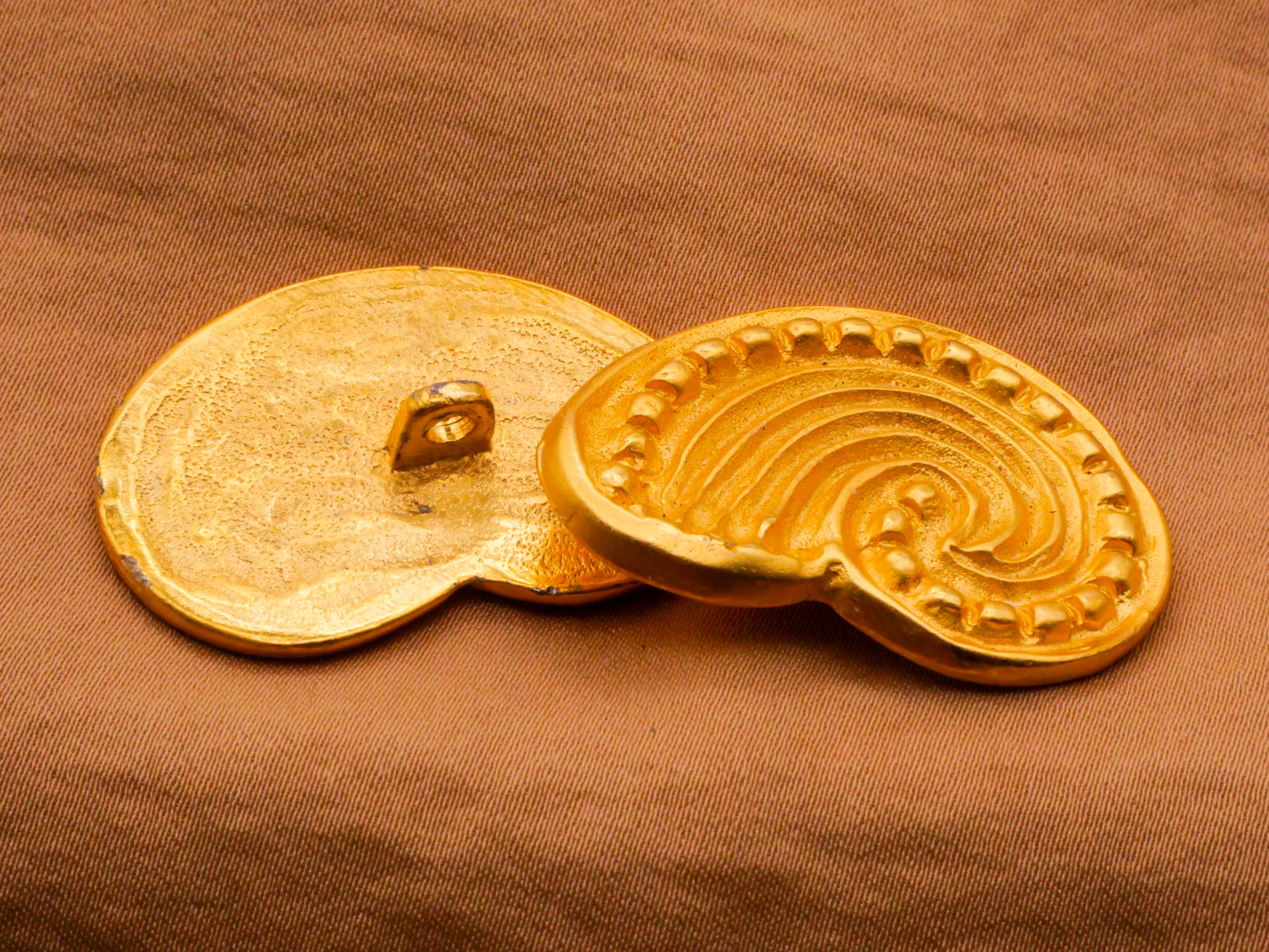 Wave Swirl Shape Gold Metal Vintage Large Button 24x35mm