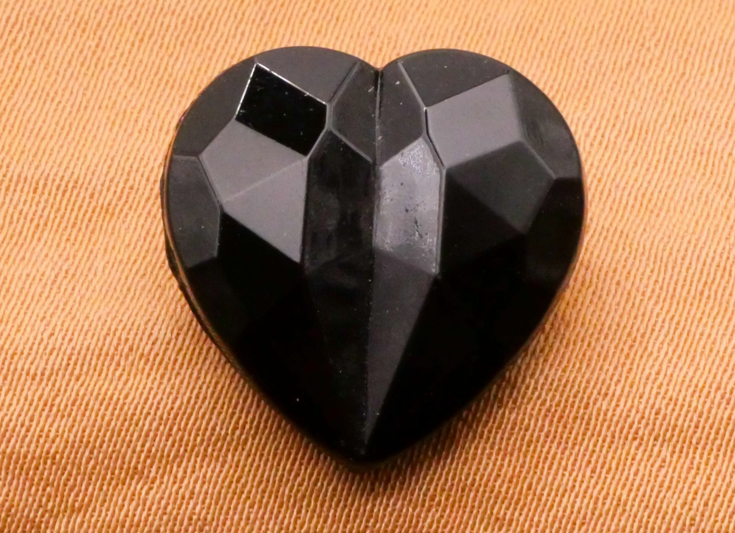 Heart Black Faceted Glass Vintage Button 16mm