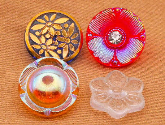 Flower Transparent Glass Rhinestone Vintage Button Various 18mm