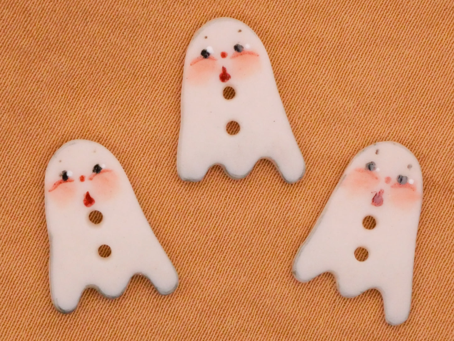 Ghost Blushing Hand-Painted Porcelain Ceramic Button 12x16mm