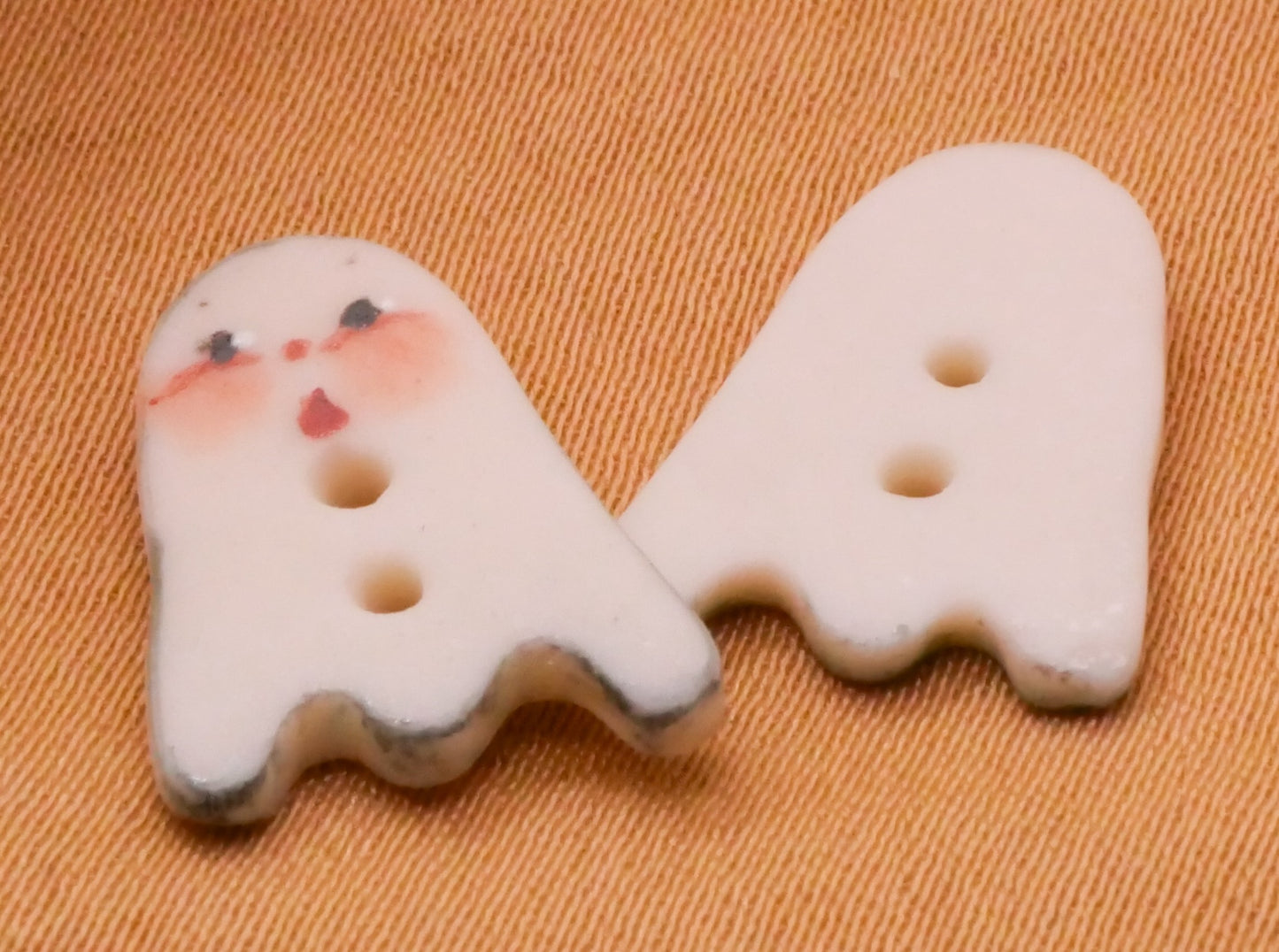 Ghost Blushing Hand-Painted Porcelain Ceramic Button 12x16mm