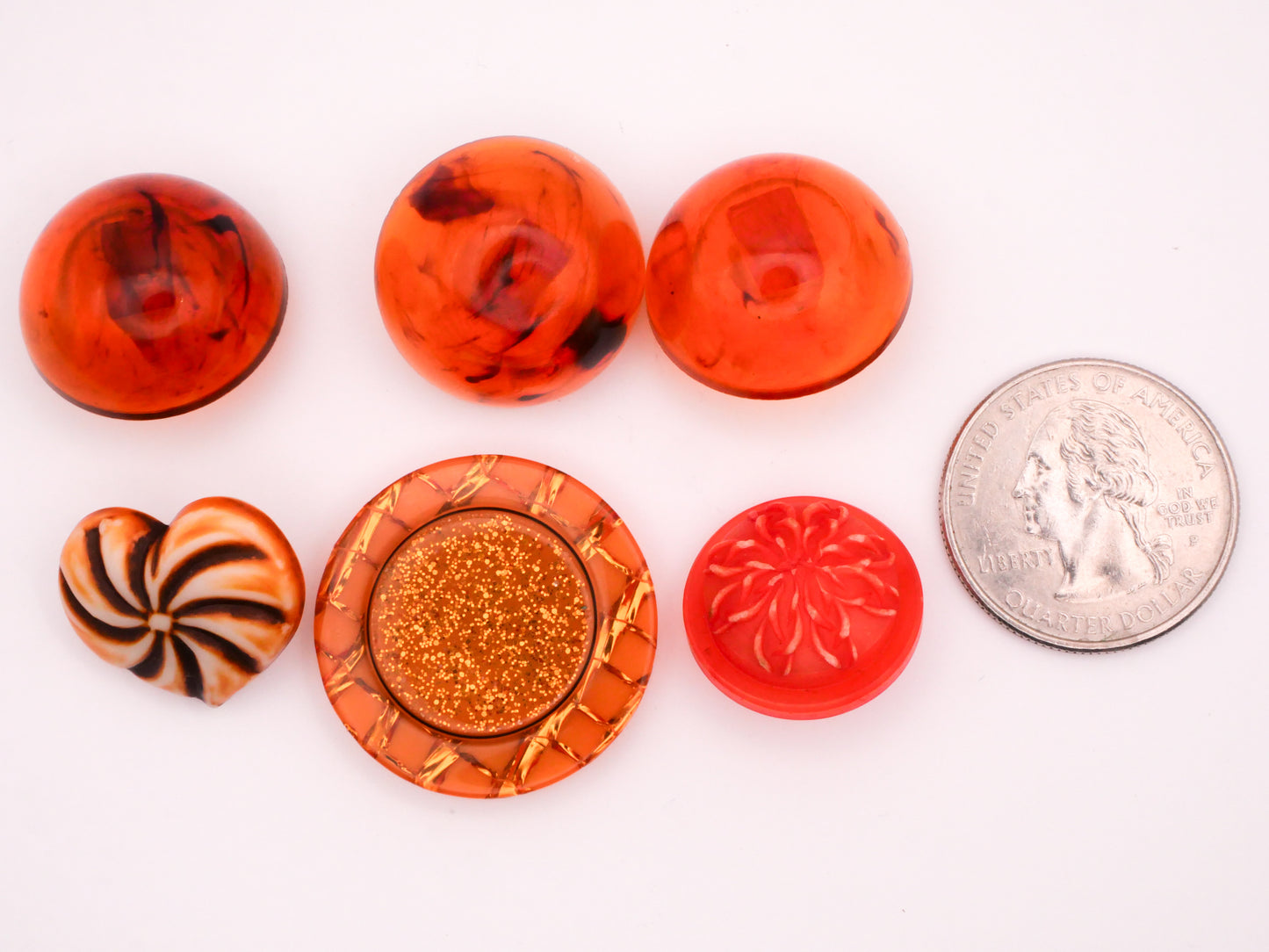 Orange Tortoiseshell Look Heart Glitter Vintage Plastic Button Various 18-28mm