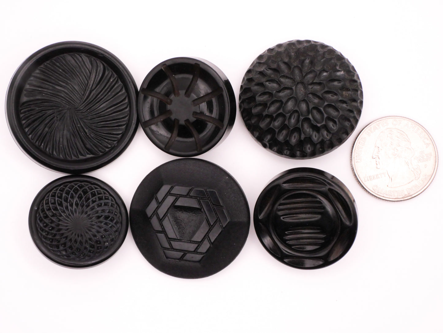 Carved Look Texture Mandala Geometric Vintage Black Plastic Button Various 27-37mm