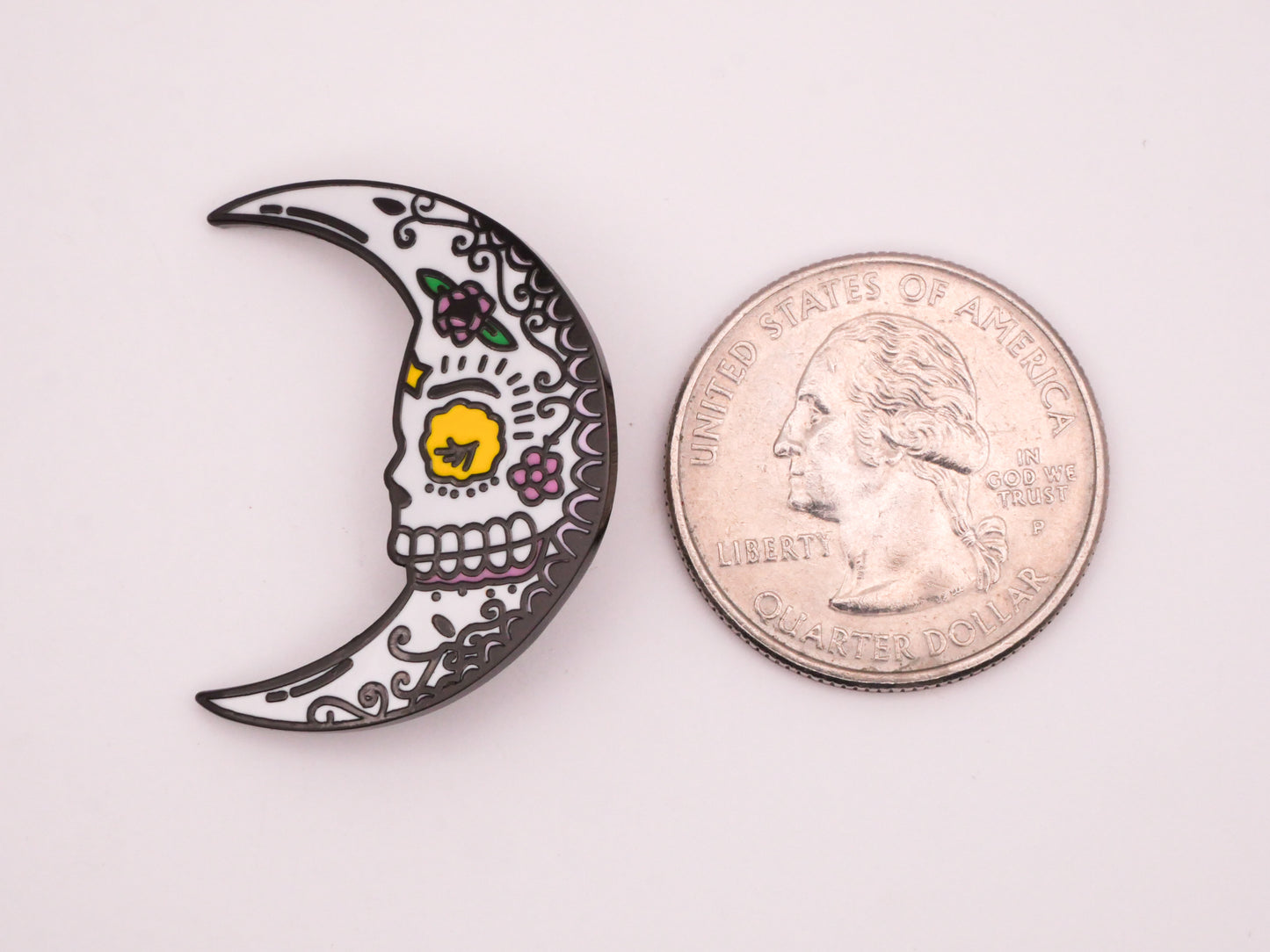 Crescent Moon Sugar Skull Skeleton Metal Button 23x30mm