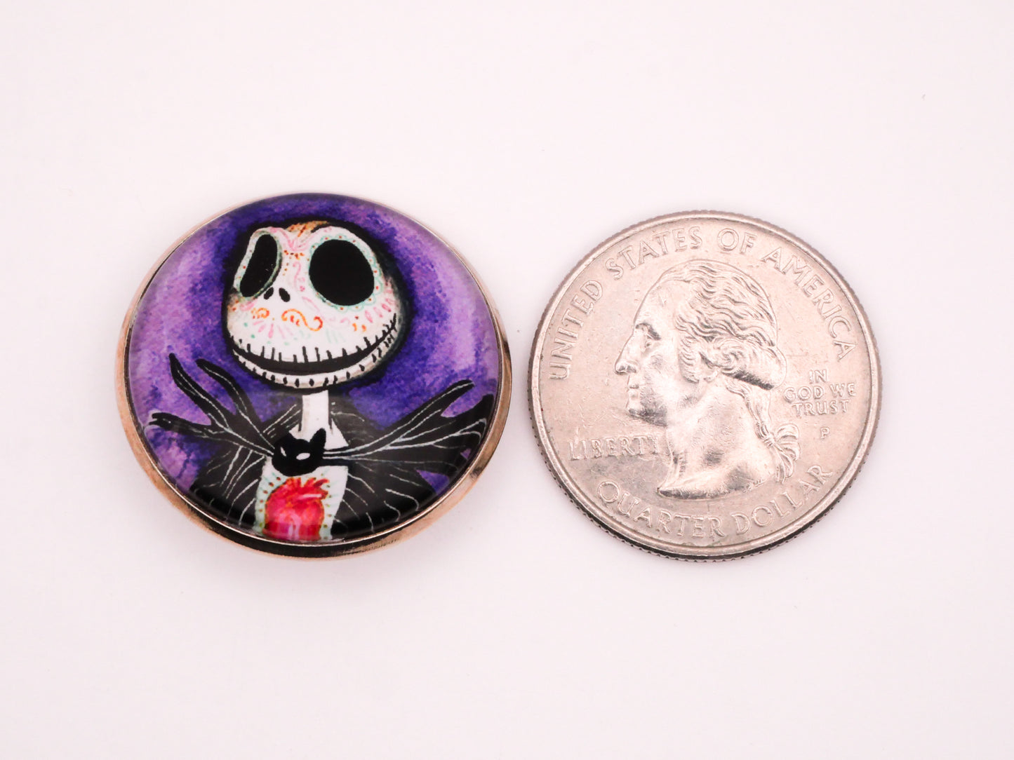 Nightmare Before Christmas Jack Skellington Sugar Skull Glass Dome Silver Metal Button 27mm