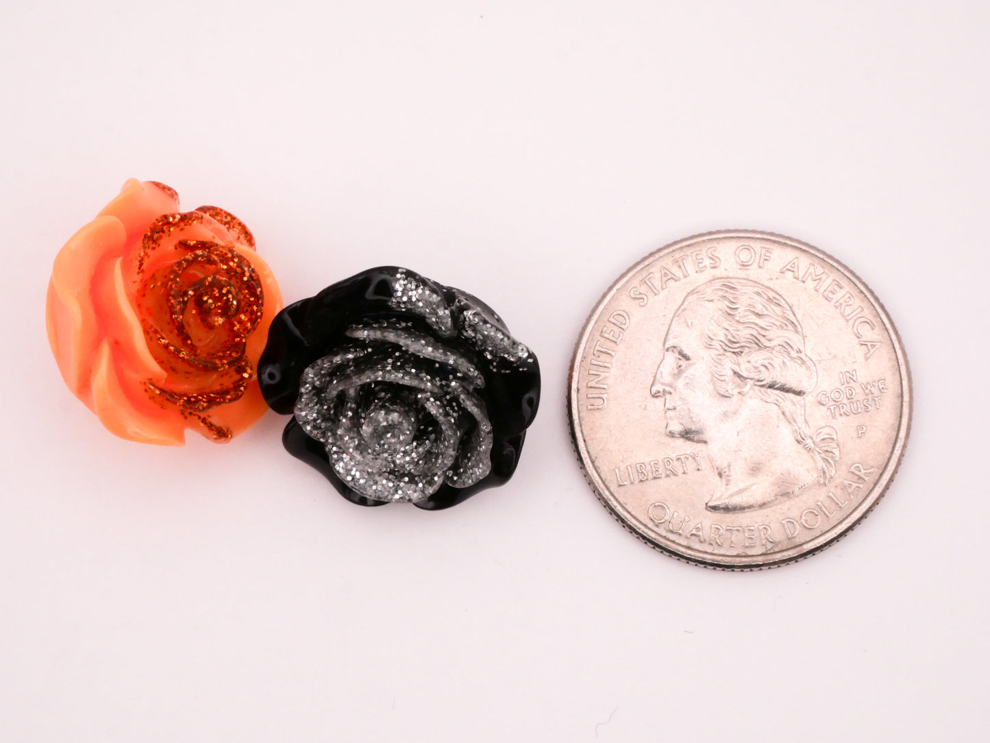 Rose Flower Black Orange Plastic Mix Set of Six Buttons 19mm