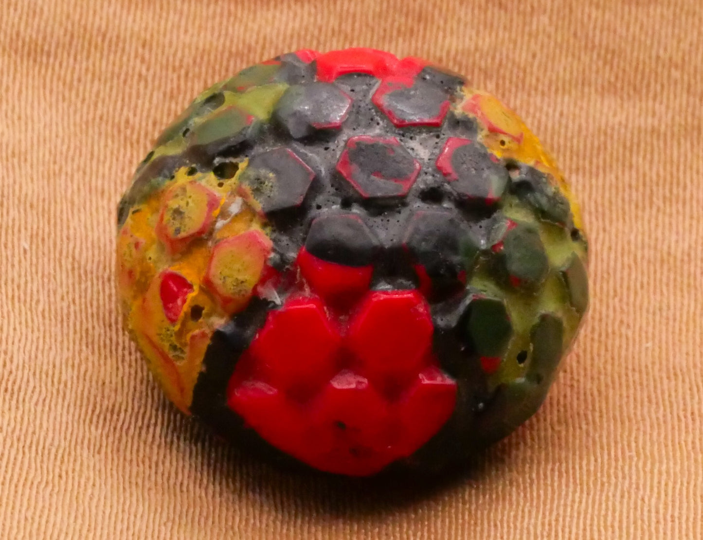 Hexagon Design Hand-Painted Vintage Red Glass Button 18mm