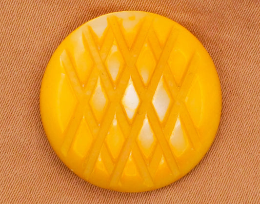 Diamond Grid Hatch Yellow Dyed Carved Mother of Pearl Button 22mm