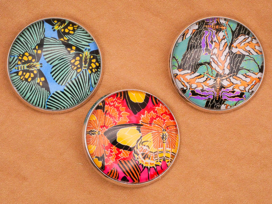 Moth Butterfly Pattern French Artist Eugène Séguy Dome Glass Silver Metal Button Various 27mm