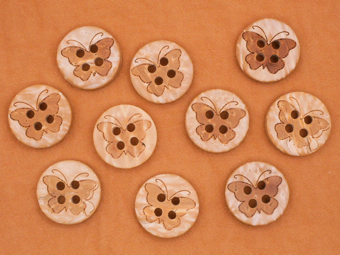 Butterfly Laser Etched Coconut Shell Natural Set of Ten Buttons 15mm