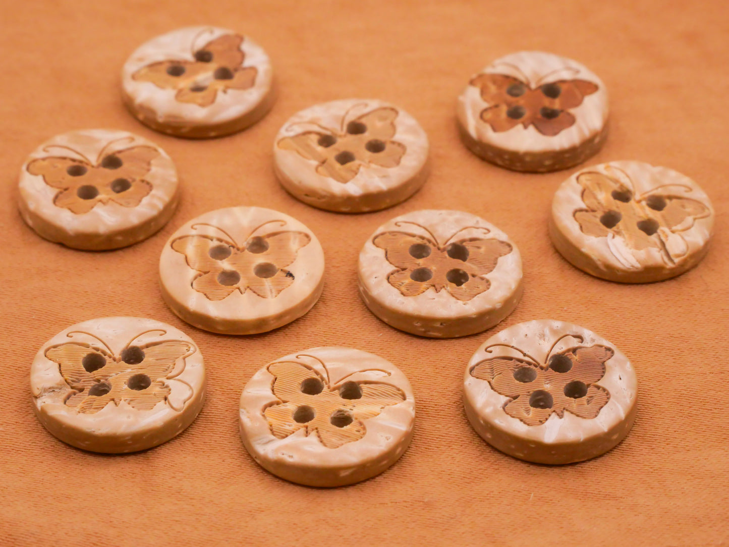 Butterfly Laser Etched Coconut Shell Natural Set of Ten Buttons 15mm