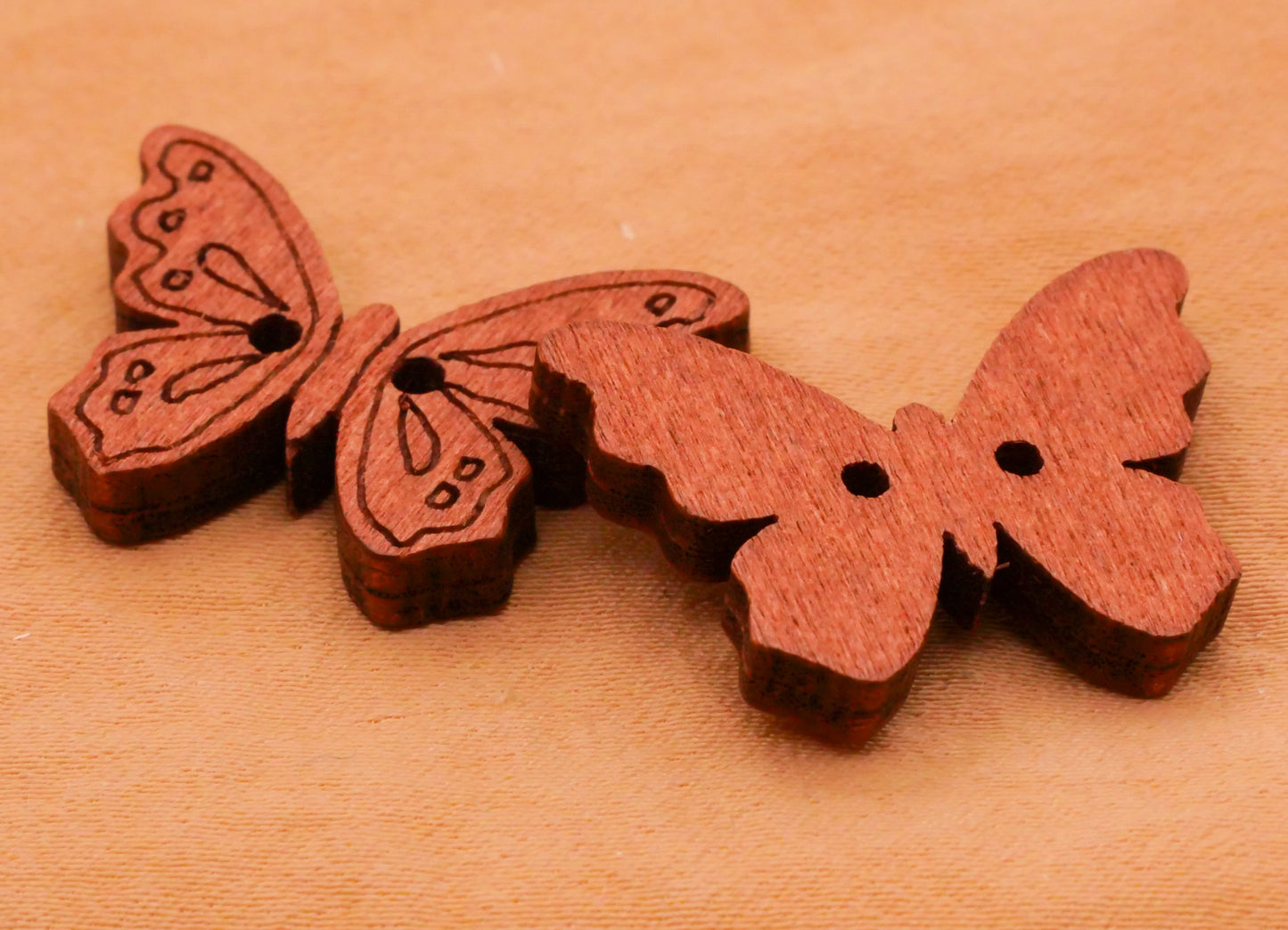 Butterfly Shape Laser Etched Wood Set of Ten Buttons 18x24mm