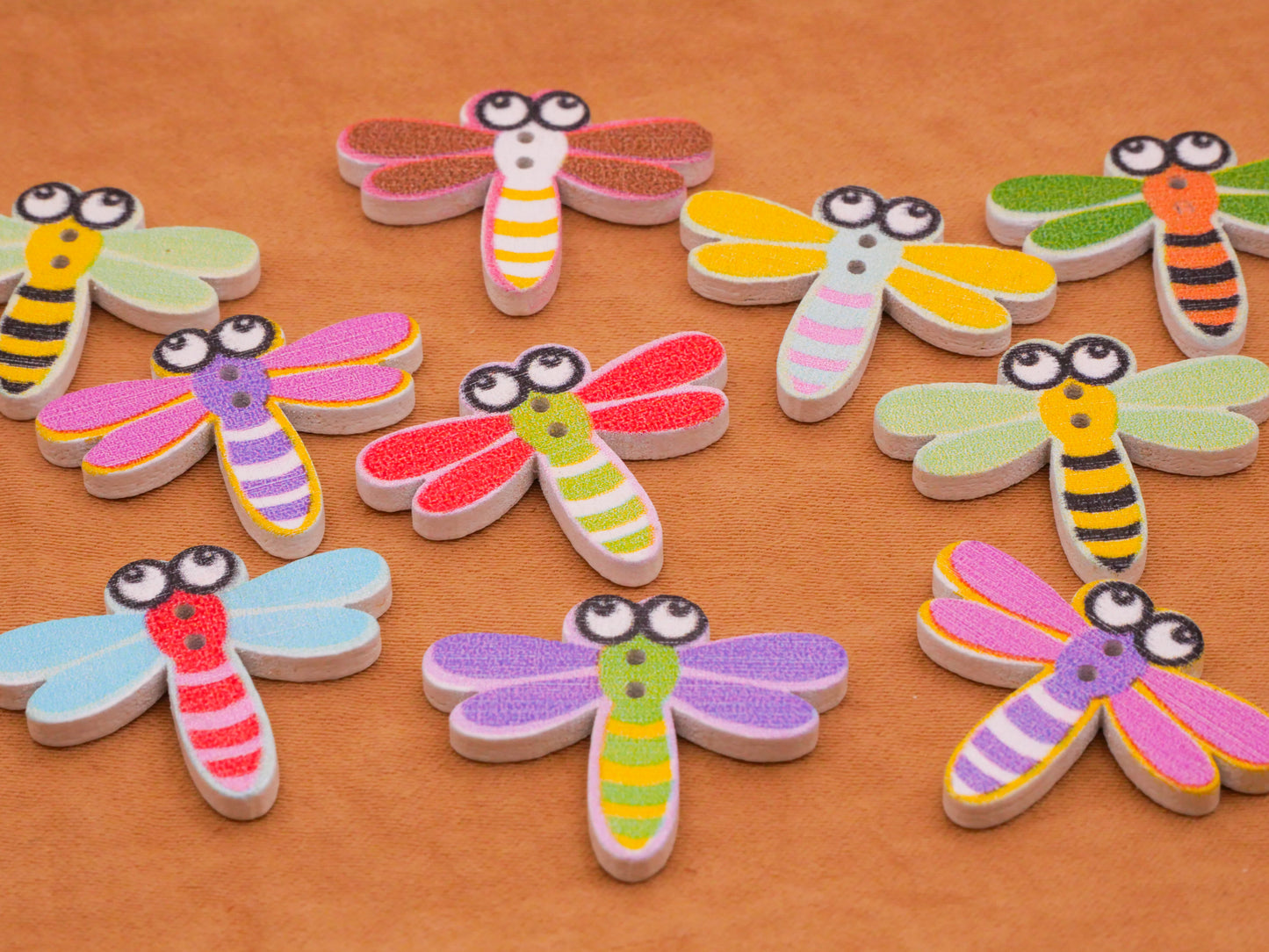 Dragonfly Colorful Wood Assorted Set of Ten Buttons 20x25mm