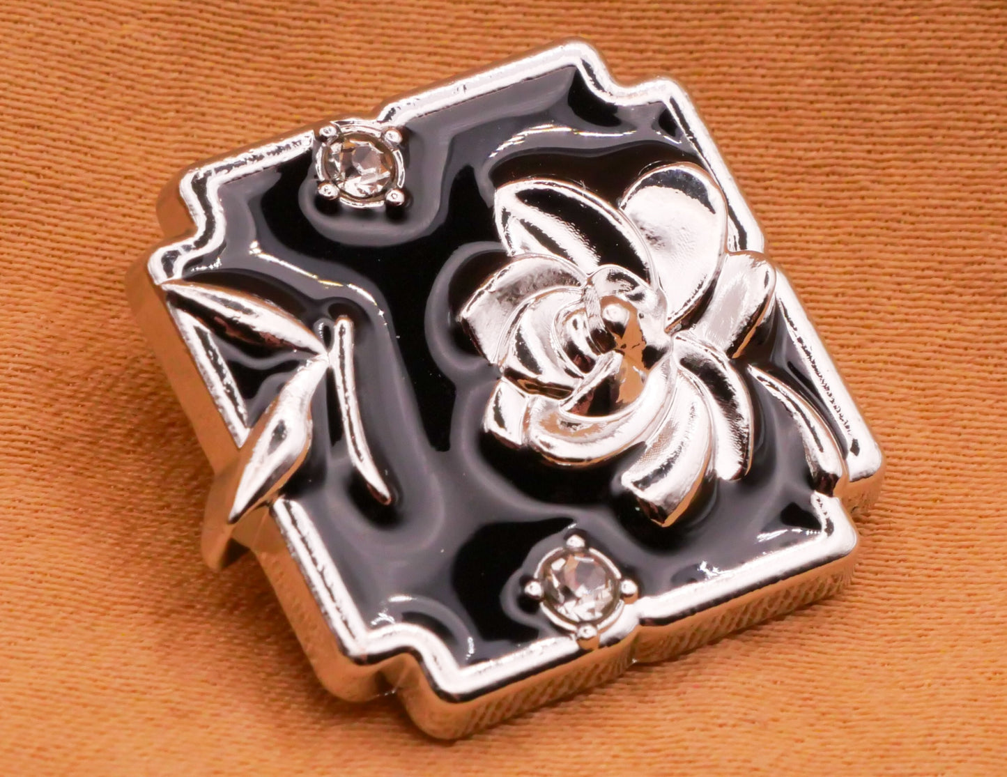 Rose Flower Butterfly Black Enamel Silver Metal Button 20x22mm