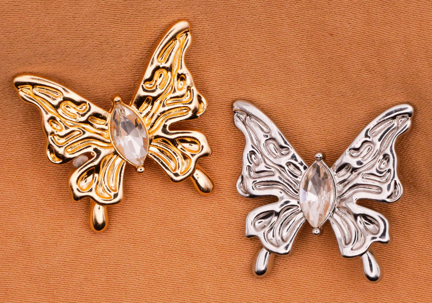 Butterfly Rhinestone Body Gold Silver Metal Button Various 21x22mm