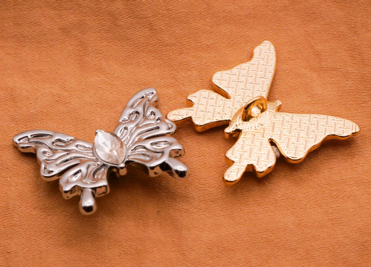 Butterfly Rhinestone Body Gold Silver Metal Button Various 21x22mm