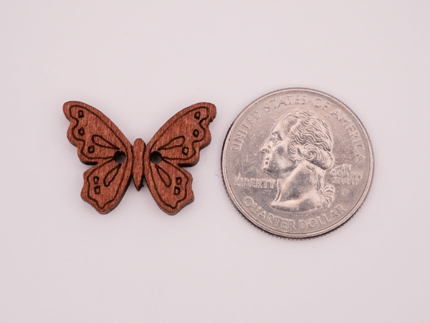 Butterfly Shape Laser Etched Wood Set of Ten Buttons 18x24mm