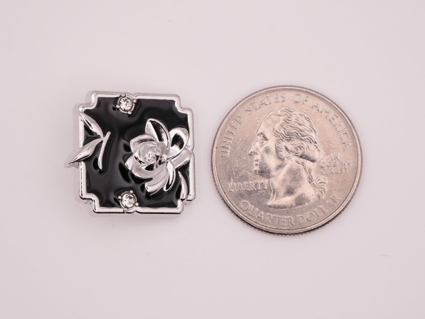 Rose Flower Butterfly Black Enamel Silver Metal Button 20x22mm