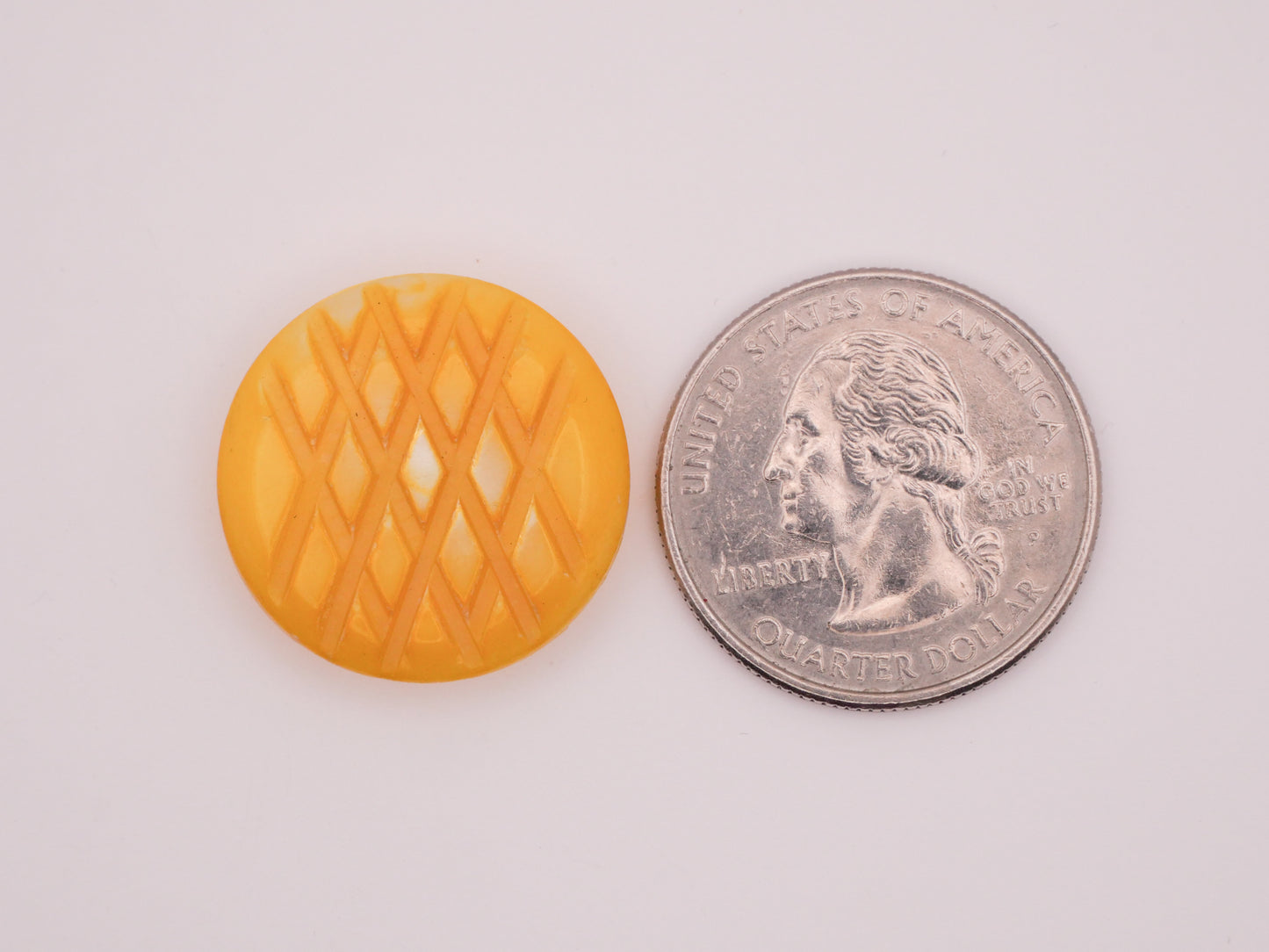 Diamond Grid Hatch Yellow Dyed Carved Mother of Pearl Button 22mm