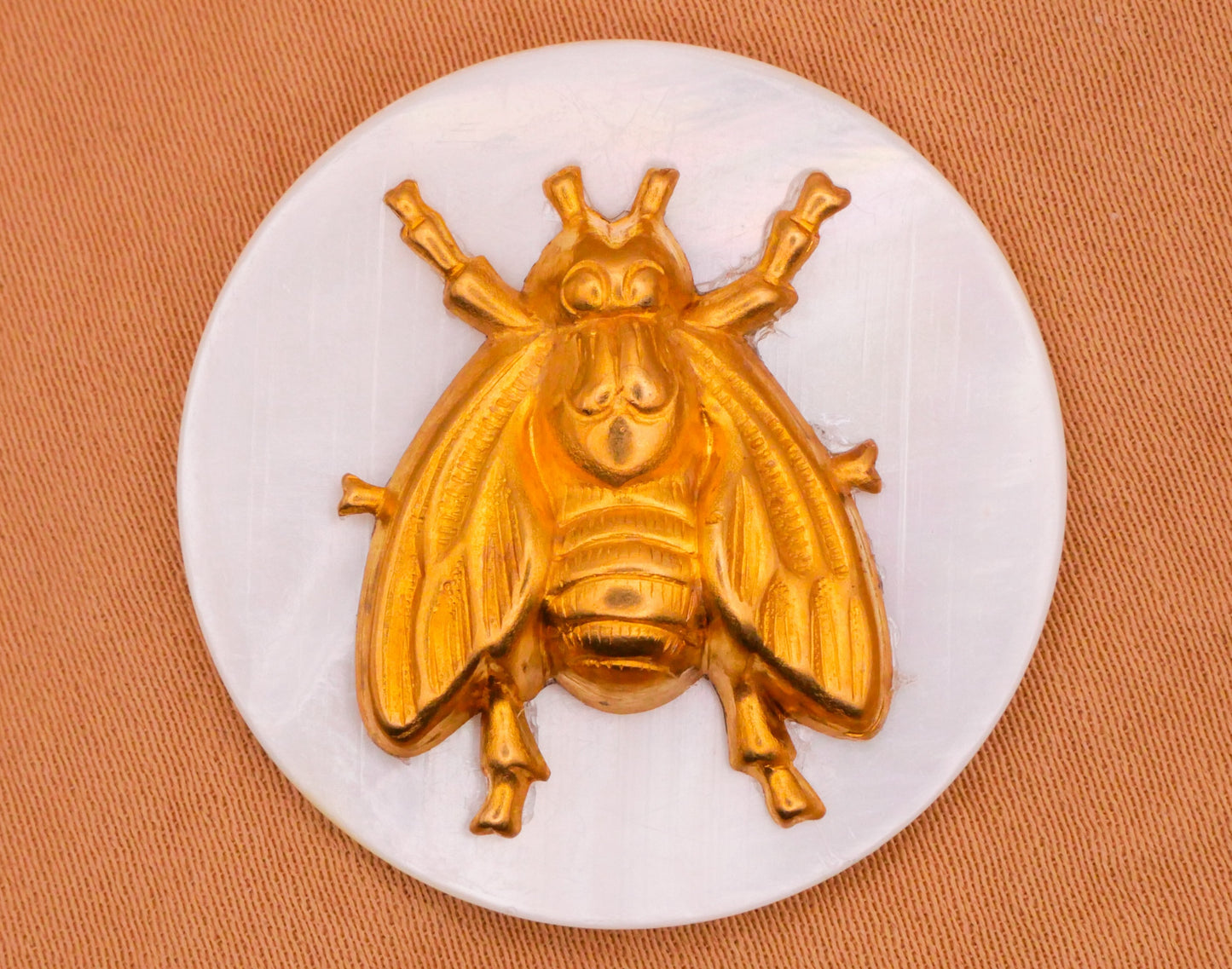 Bee Stamped Brass Mother of Pearl Button 30mm