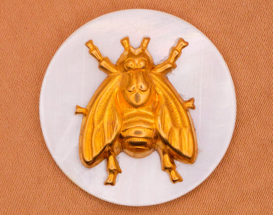 Bee Stamped Brass Mother of Pearl Button 30mm